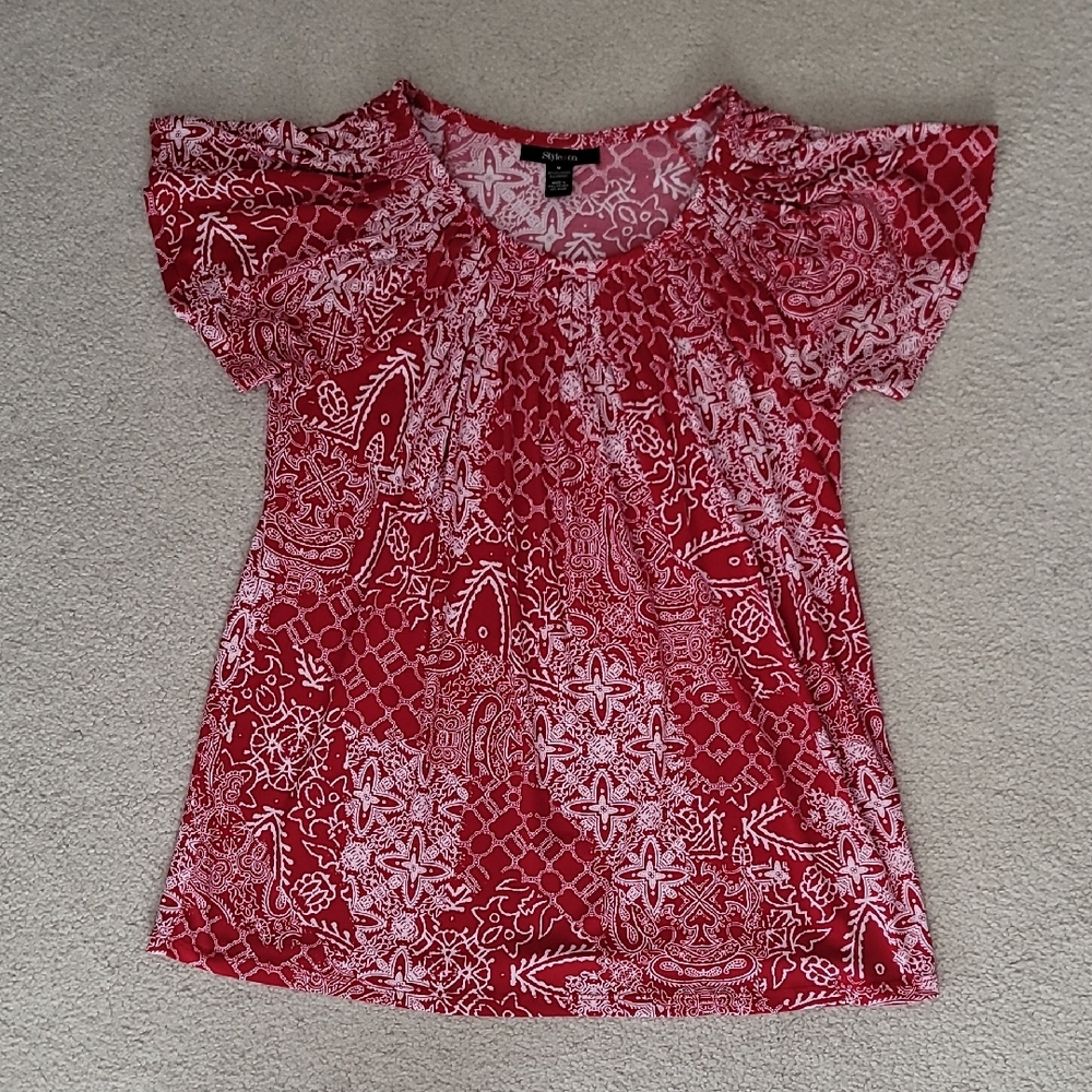 Style & Co. Red and White Blouse